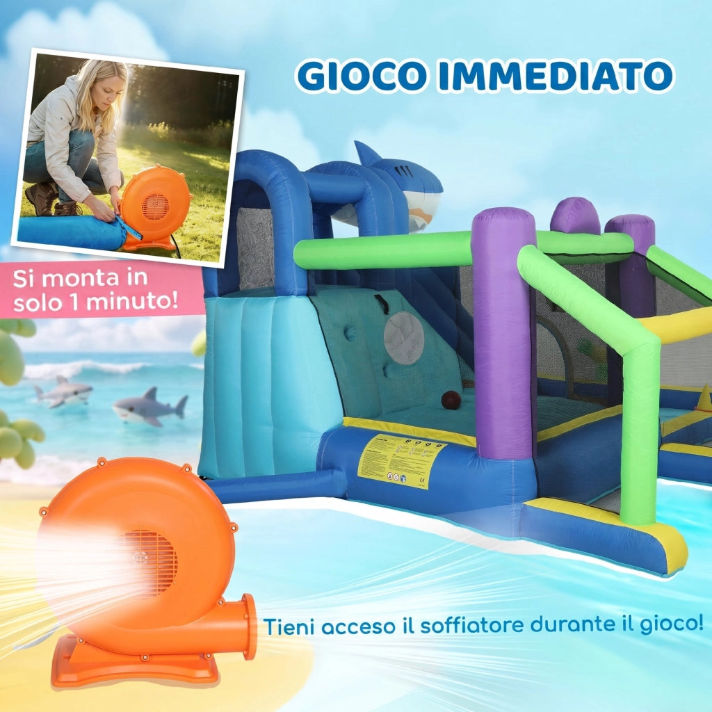 Piscina Gonfiabile Bambini con Scivolo Squali ¨C Zephmum ¨C Verde