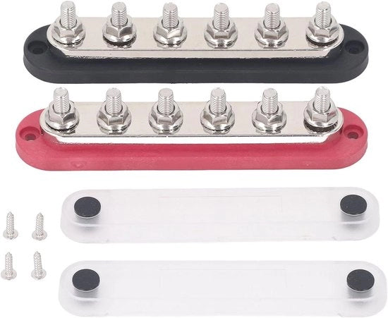 Set di 2 Pannelli Bus Bar M8 300A in Ottone con Terminali in Acciaio Inox per la Distribuzione di Corrente in Auto, Barche e Navi