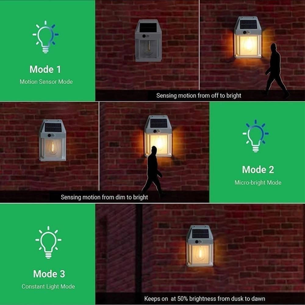 Trade Shop - Lampada Parete Solare Sensore Movimento Luce Tungsteno Led Applique Ip65 Bianco -