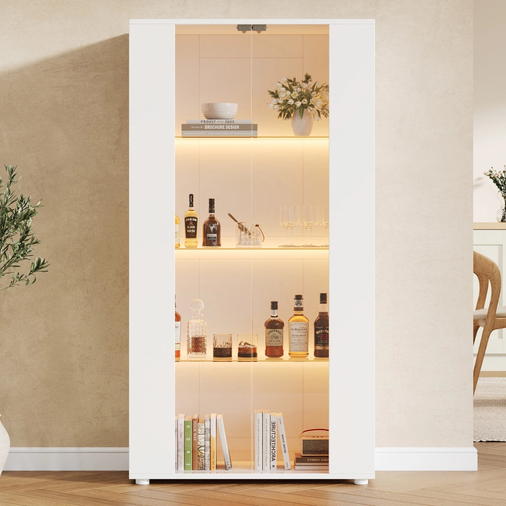 Vetrina con 2 ante in vetro e 4 ripiani - per soggiorno - 80×36×150.5 cm - bianco