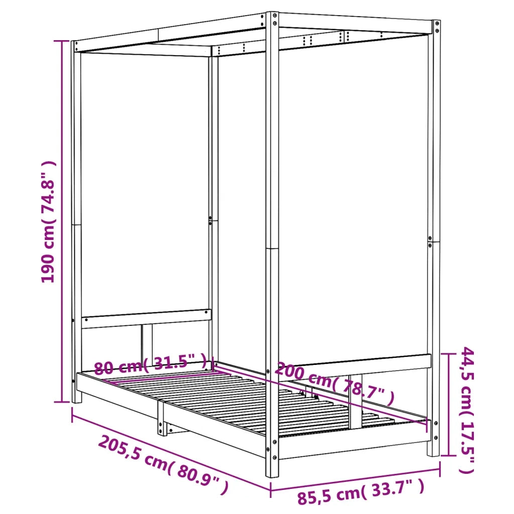 Giroletto per Bambini-Struttura Letto Bambini Nero 80x200 cm in Legno Massello di Pino 144498