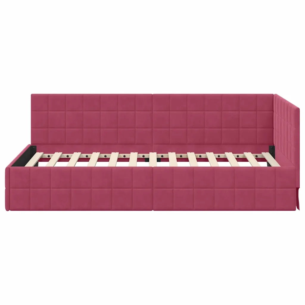 Cornice del letto ad angolo Rosso Vino 100 cm x 200 cm Velluto 42016402