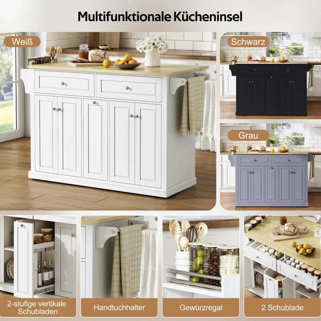 Isola da cucina mobile MDF con piano pieghevole e cassetti