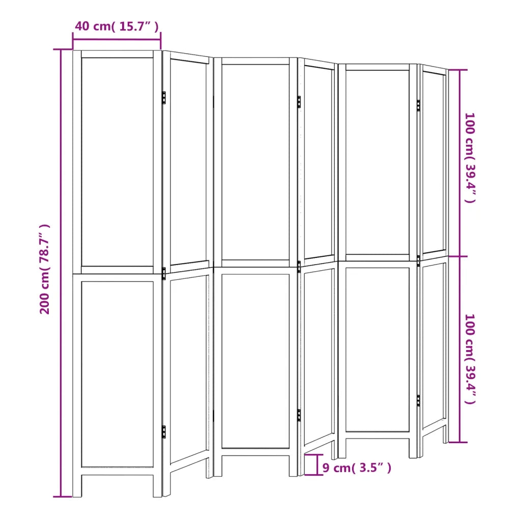 Divisorio Ambienti | Divider per stanze | Paravento 6 Pannelli Marrone Scuro Massello Paulownia