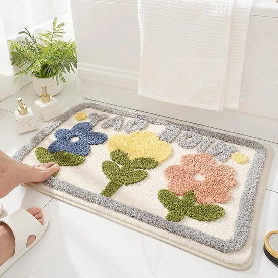 Tappeto per bagno con stampo floreale, antiscivolo e lavabile in lavatrice - 50x80 cm