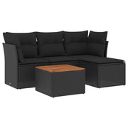 Set Divani da Giardino 5 pz | Set Salotto da Giardino con Cuscini in Polyrattan Nero