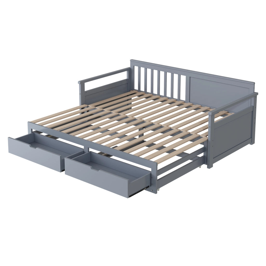 Letto giorno notte grigio in legno massello di pino con cassetti e letto estraibile 90x190 cm&180x190cm