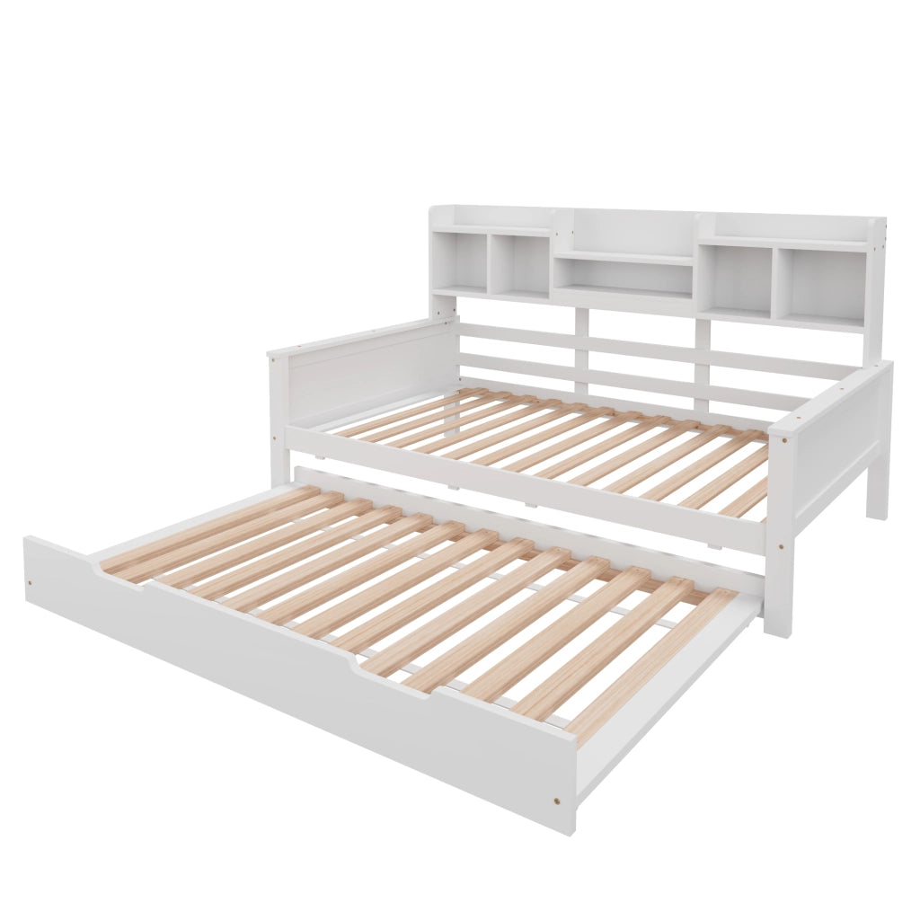 OKWISH Letto a Scomparsa 90×200 cm, Letto Singolo con Letto Estraibile 90×190 cm, Vani Portaoggetti e Cassetto, senza Materasso, Bianco