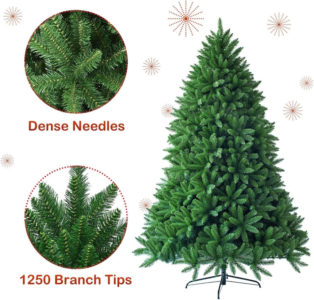 Albero di Natale 150/180 cm Verde Artificiale in PVC/PE con Base in Ferro, Utilizzato per Feste, Case, Uffici, Negozi, Bar, Scuole, Rami Spessi