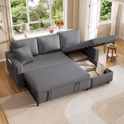 Sofa letto angolare multifunzione con contenitore, chaise longue reversibile, 2 cuscini, grigio scuro