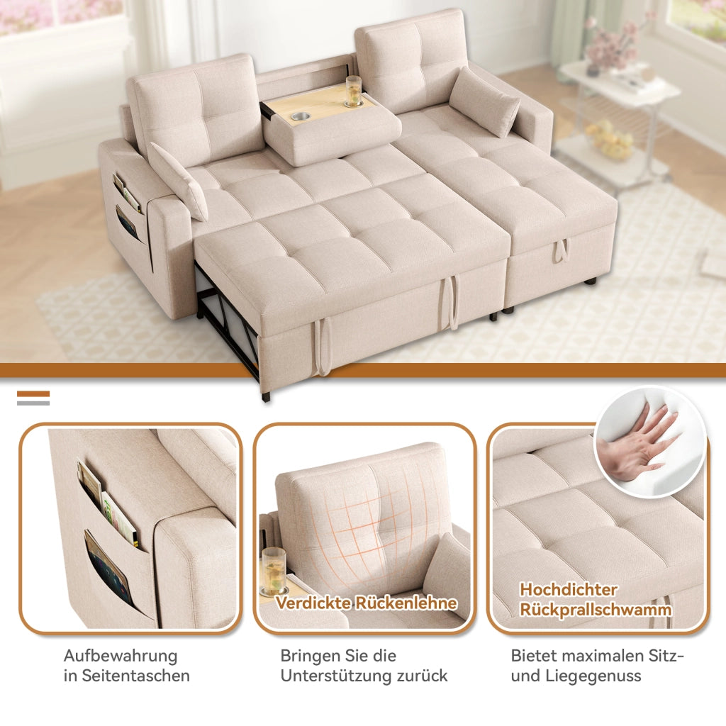 DIVANO LETTO angolare modulare estraibile 211x136x87 cm lino beige