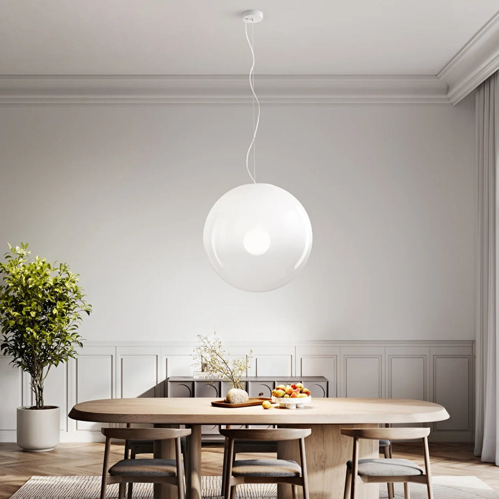 Sospensione Moderna Moon Metallo Vetro Bianco 1 Luce E27 Ip20 D50