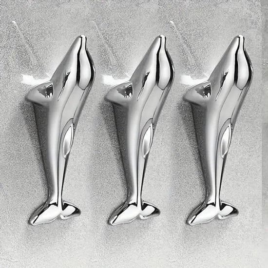 Haken da parete per bagno con 3 delfini in argento, senza forare, per chiave e cappotto