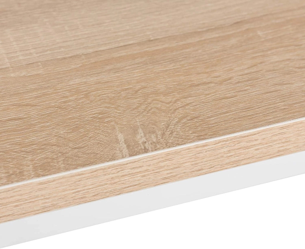 Tavolo da Bar con 2 Sgabelli Alti Set, Bar Bancone per Cucina in Acciaio Legno, Tavolo Alto 120x40x100cm, Rovere chiaro + Bianco