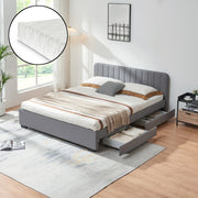 Letto Francese Nofrenna con Materasso 140x200 cm 4 Cassetti e Testiera - Grigio [en.casa]