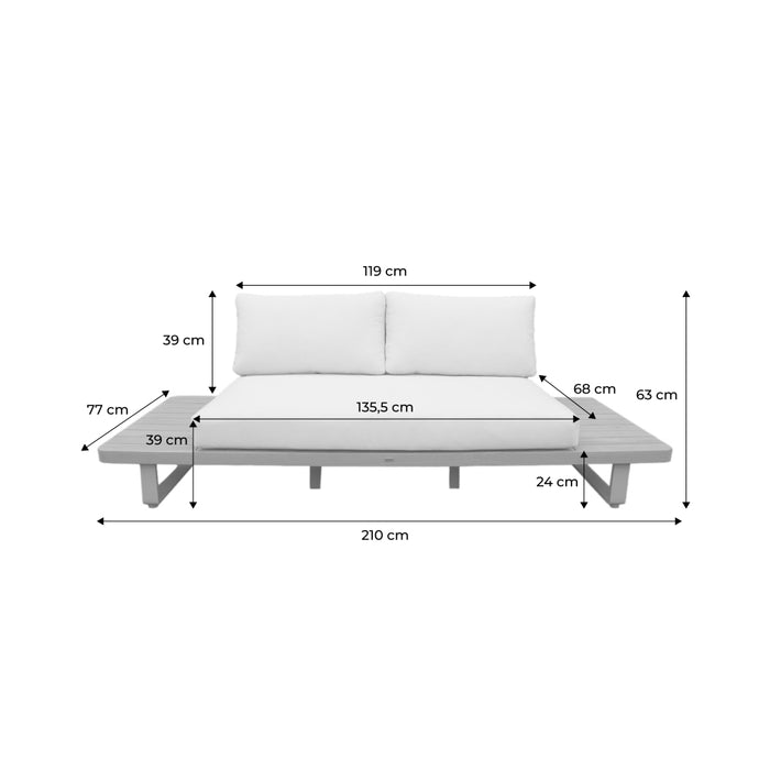 Panca da giardino in legno di acacia e alluminio, 2 posti, beige