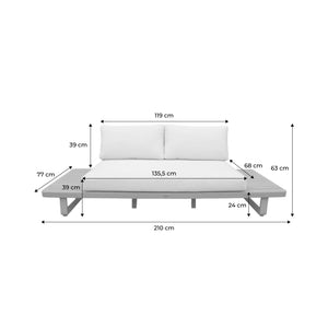 Panca da giardino in legno di acacia e alluminio, 2 posti, beige