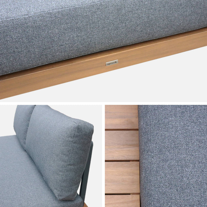 Panca da giardino in legno di acacia e alluminio, 2 posti, grigio