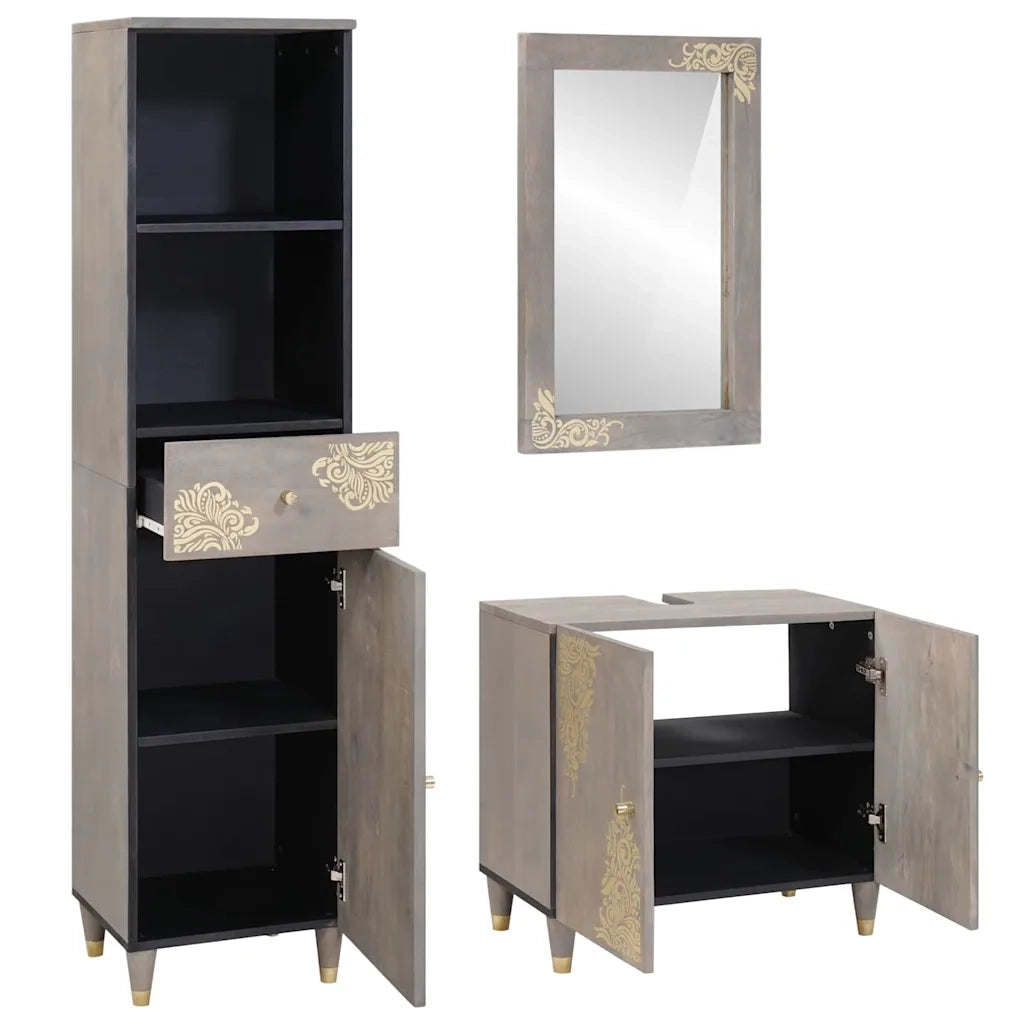 Set di Armadi da Bagno 3 pcs Grigio Legno di mango massello 3310154