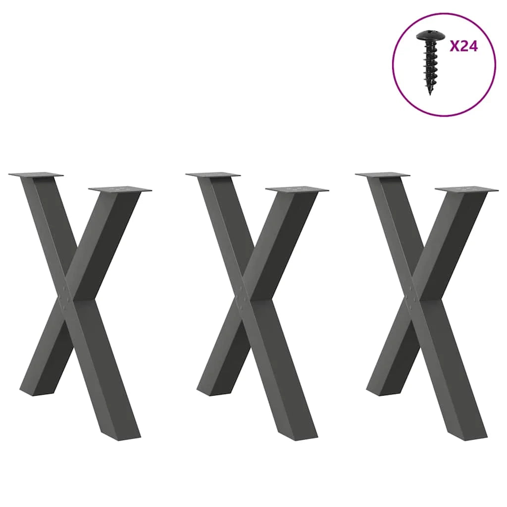 Set di 3 gambe per tavolo da pranzo a forma di X 80 x 73 cm struttura robusta design moderno in acciaio antracite 02_0057264