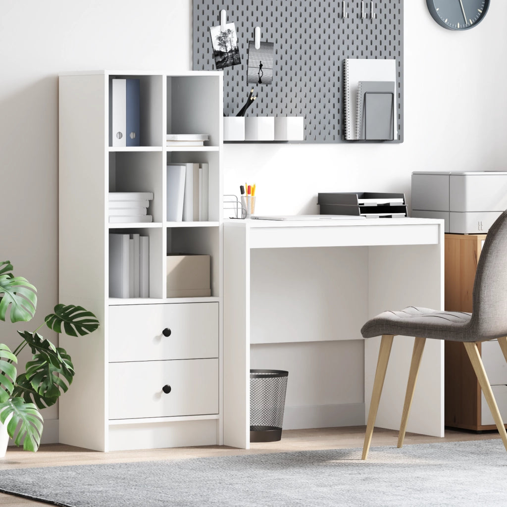 Scrivania con spazio di archiviazione in legno ingegnerizzato bianco