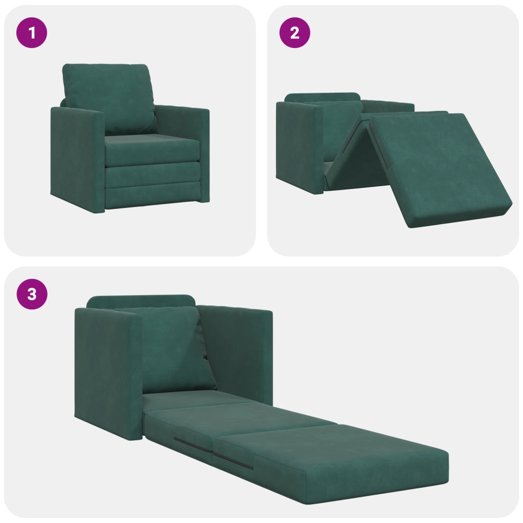 Divano Letto 2-in-1 Verde Scuro 74x77x81 cm in Velluto