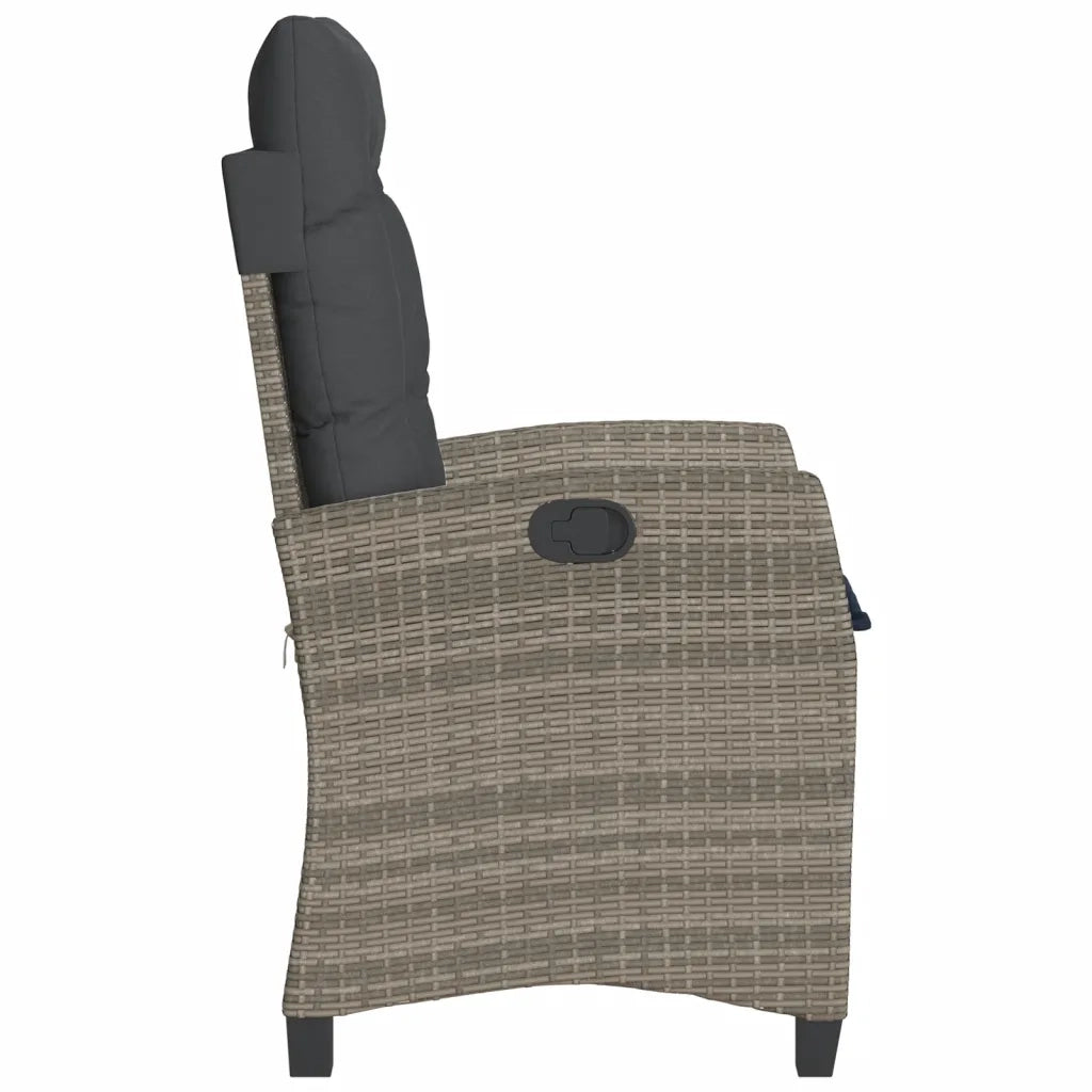 Sedia Reclinabile da Giardino con Cuscini Grigia in Polyrattan 365211