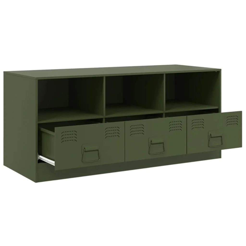 Mobile TV multimediale scaffale TV mobile TV sala da pranzo soggiorno camera da letto verde oliva 99 x 39 x 44 cm acciaio verde 02_0028273