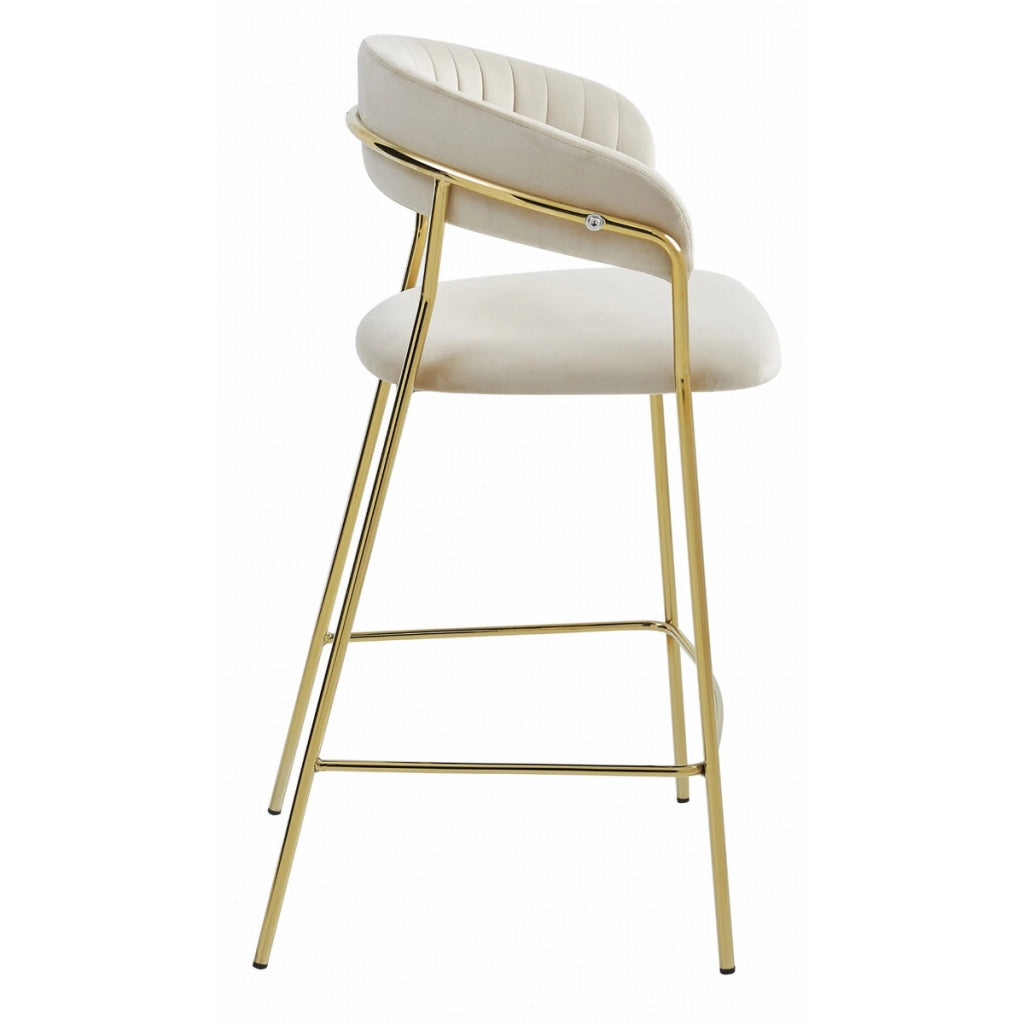 Set di 2 sgabelli bar Badia in velluto beige e gambe dorate