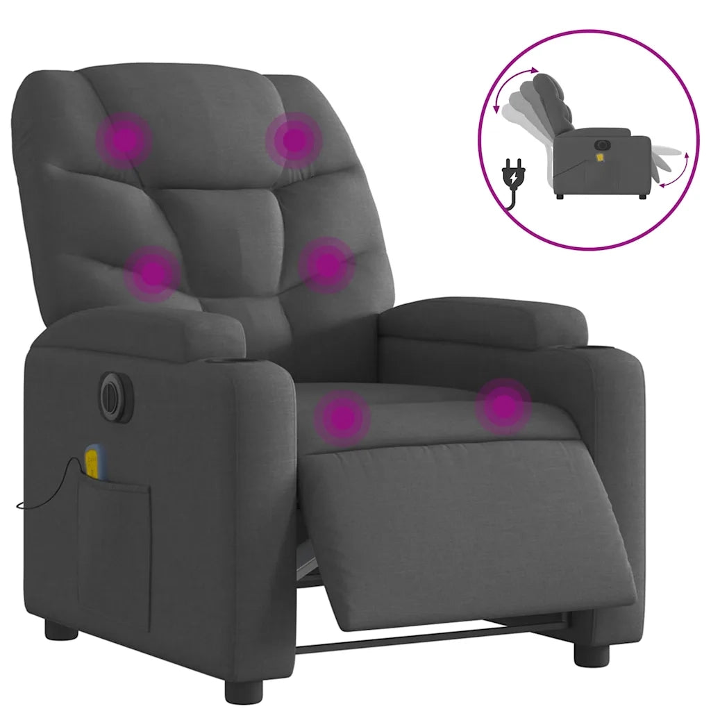 Divano Sedia-Poltrona Reclinabile Massaggio Elettrica Grigio Scuro Tessuto 927855