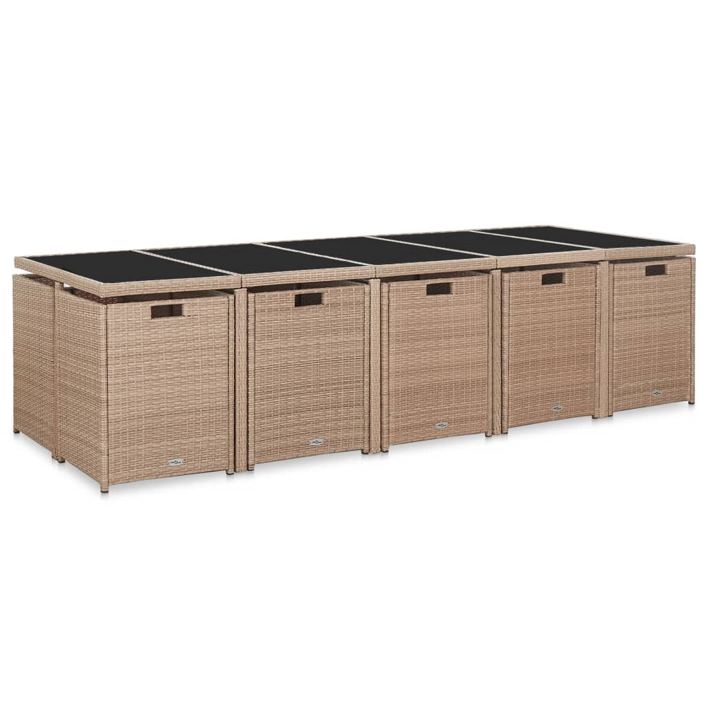Set di mobili da giardino mobili da esterno con cuscini 15 pezzi resina intrecciata beige 02_0018286