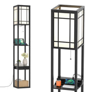 Lampada a stelo con ripiani e cassetto, Lampada a piantana moderna con 2 porte USB Nera