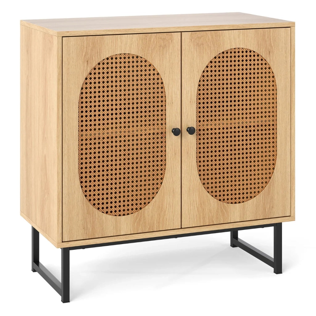 Mobiletto/credenza in rattan 80 x 40 x 81,5 cm con ripiano regolabile design bohémien legno naturale ingegnerizzato 20_0010793