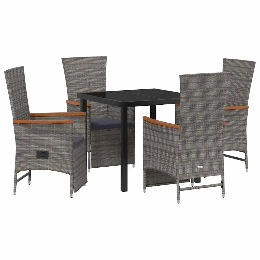 Set da Pranzo per Giardino con cuscino 5 pcs Grigio polyrattan