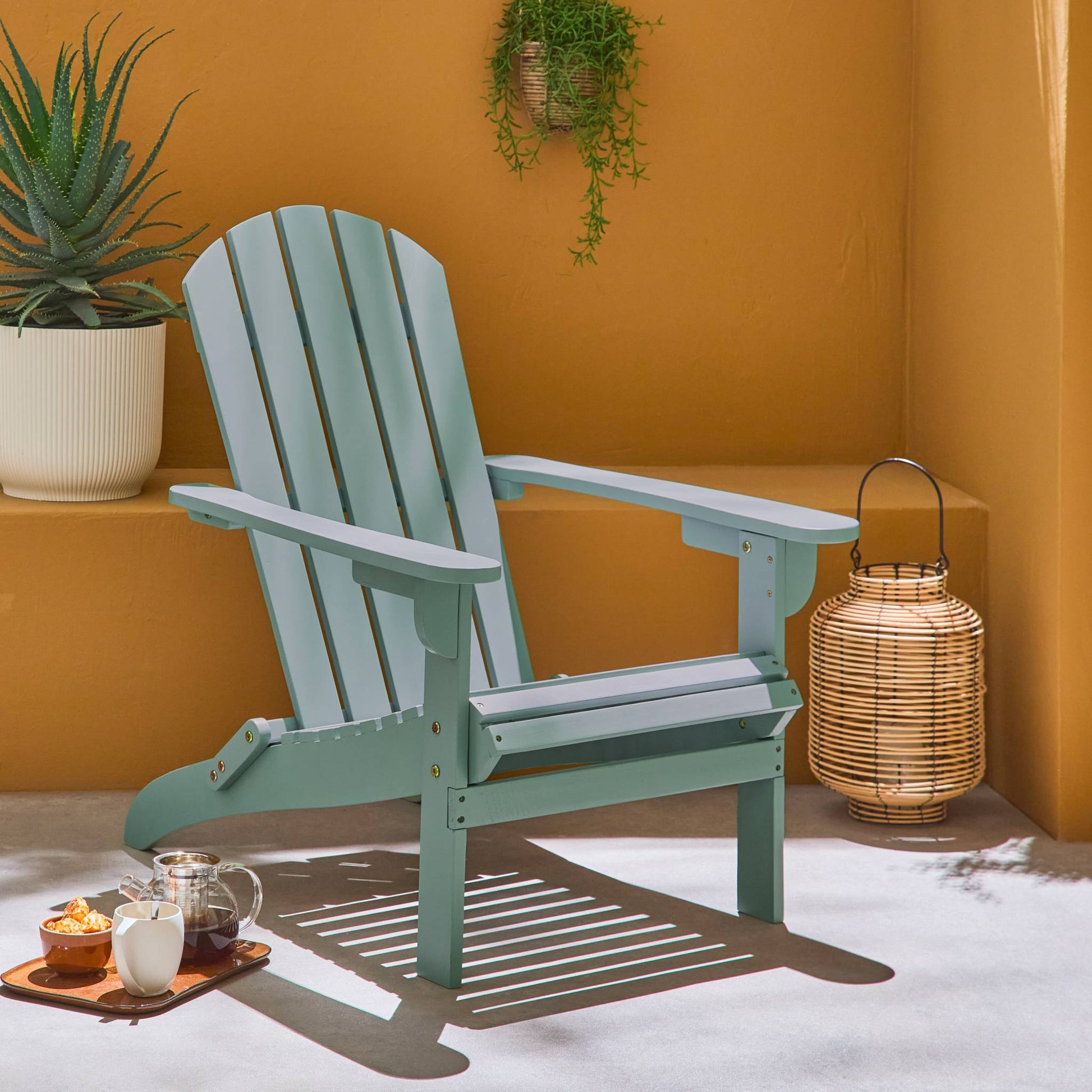 Poltrona adirondack verde grigio in legno di acacia con braccioli |
