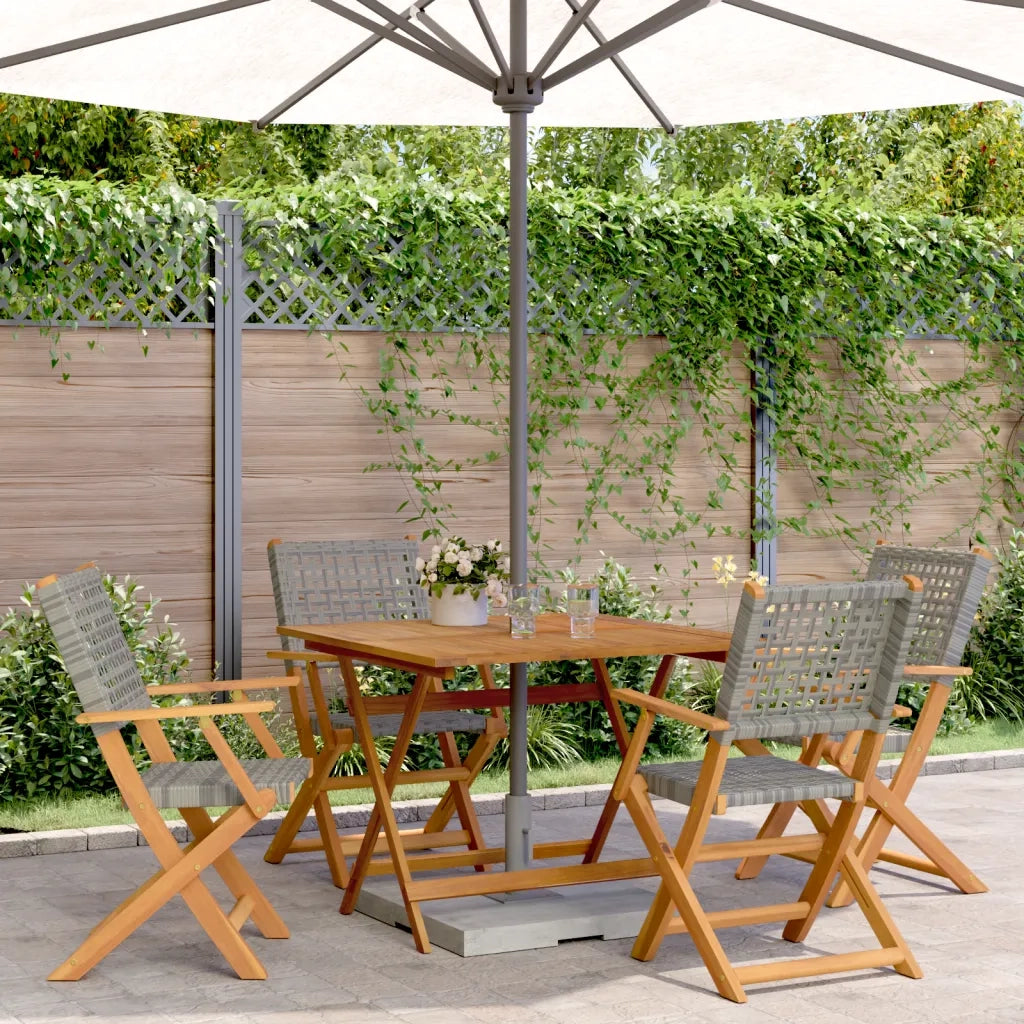 Set Pranzo da Giardino 5pz | Set Salotto da Giardino Grigio Polyrattan e Legno Massello