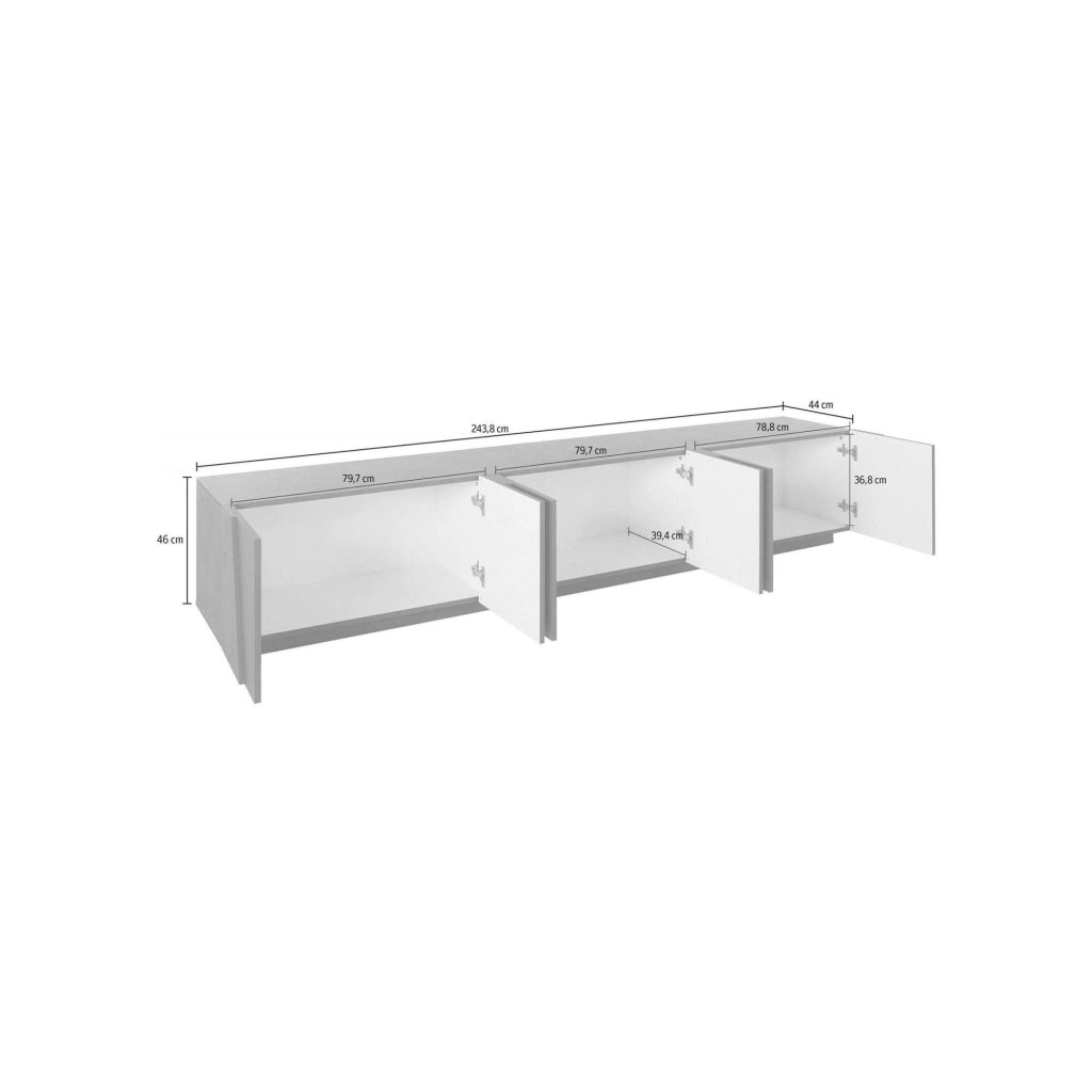 Mobile da soggiorno Porta Aemilor, Made in Italy, Credenza per Aemilor da salotto a 6 antine battenti con dettaglio, cm 244x44h46, Grigio Ardesia