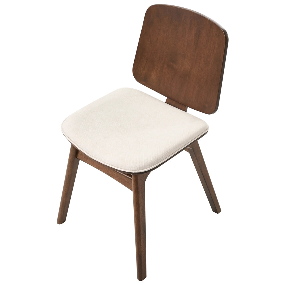 Set di 2 sedie da pranzo in tessuto beige chiaro senza braccioli stile scandinavo con struttura in legno di gomma marrone