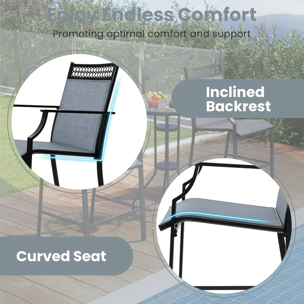 Set di 2 sedie da giardino, sgabello da bar con portata fino a 180 kg, sedie da bistrot con poggiapiedi, per giardino, cortile, patio (blu)