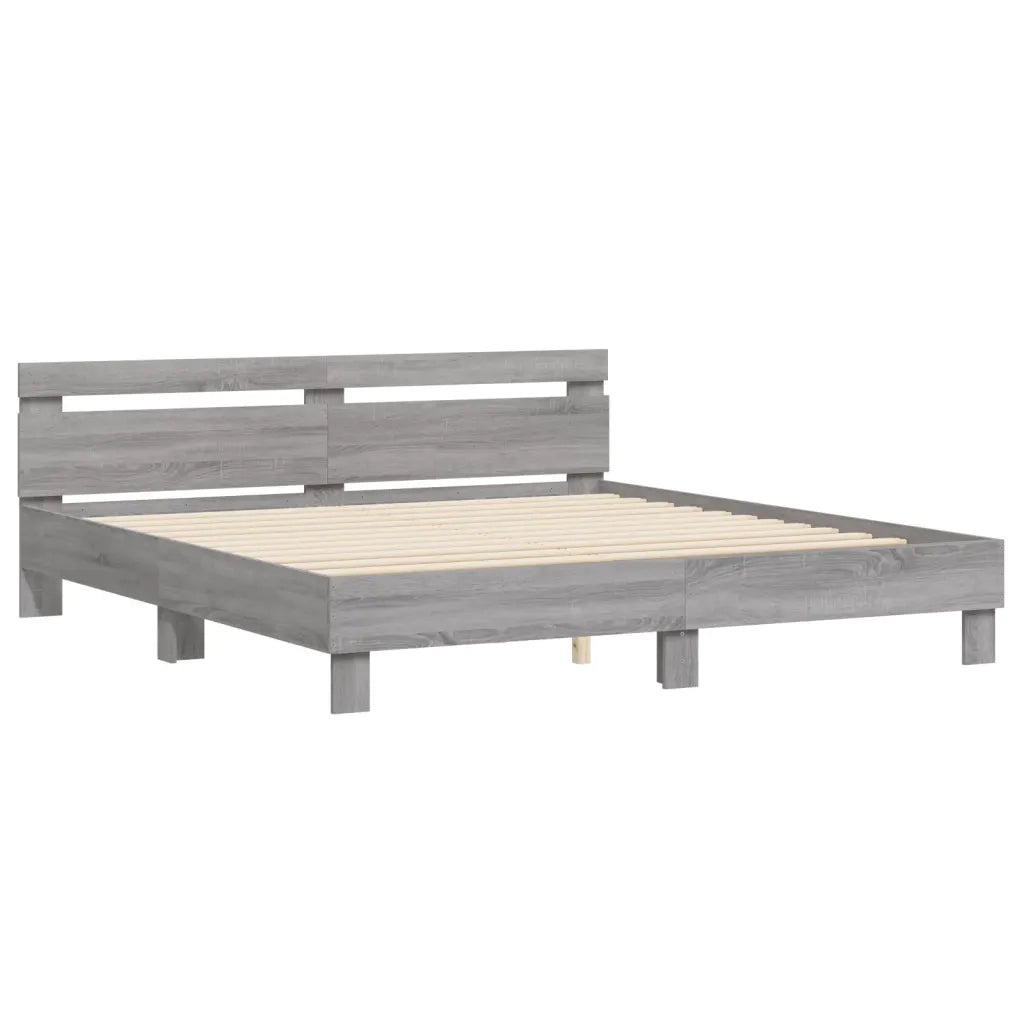 Letto matrimoniale | Letto per adulti | Giroletto Testiera Grigio Sonoma 160x200 cm Legno Multistrato