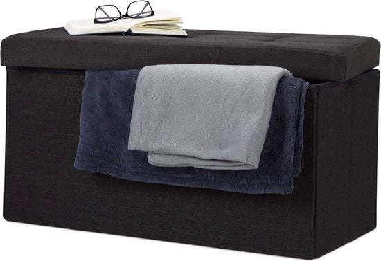 Sedile con sgabello, banco con sedile pieghevole, contenitore di stoccaggio, cassettone, coperchio rimovibile 76x38x38cm Nero