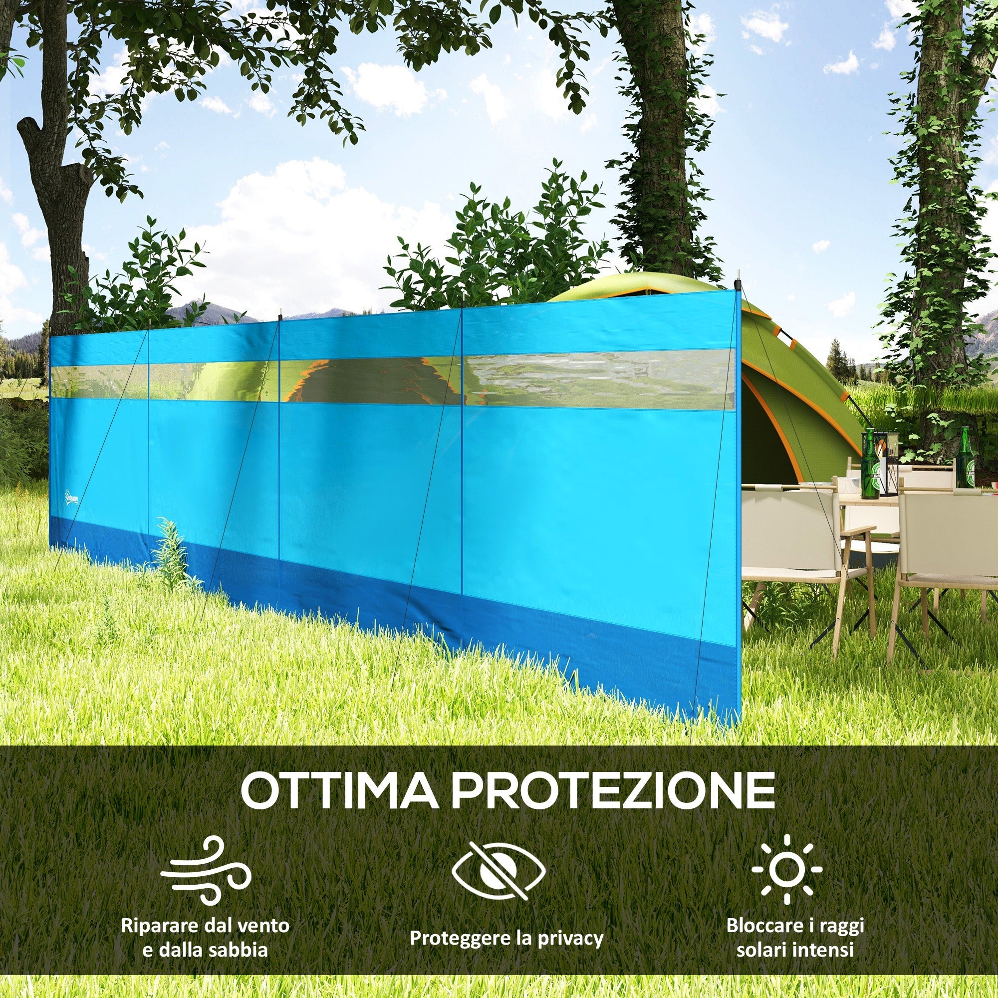 Paravento da Campeggio 725x140 cm Pieghevole Frangivista Azzurro