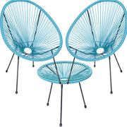 Set Patio in Polyrattan con 2 Sedie e 1 Tavolo per Giardino Esterno Azzurro