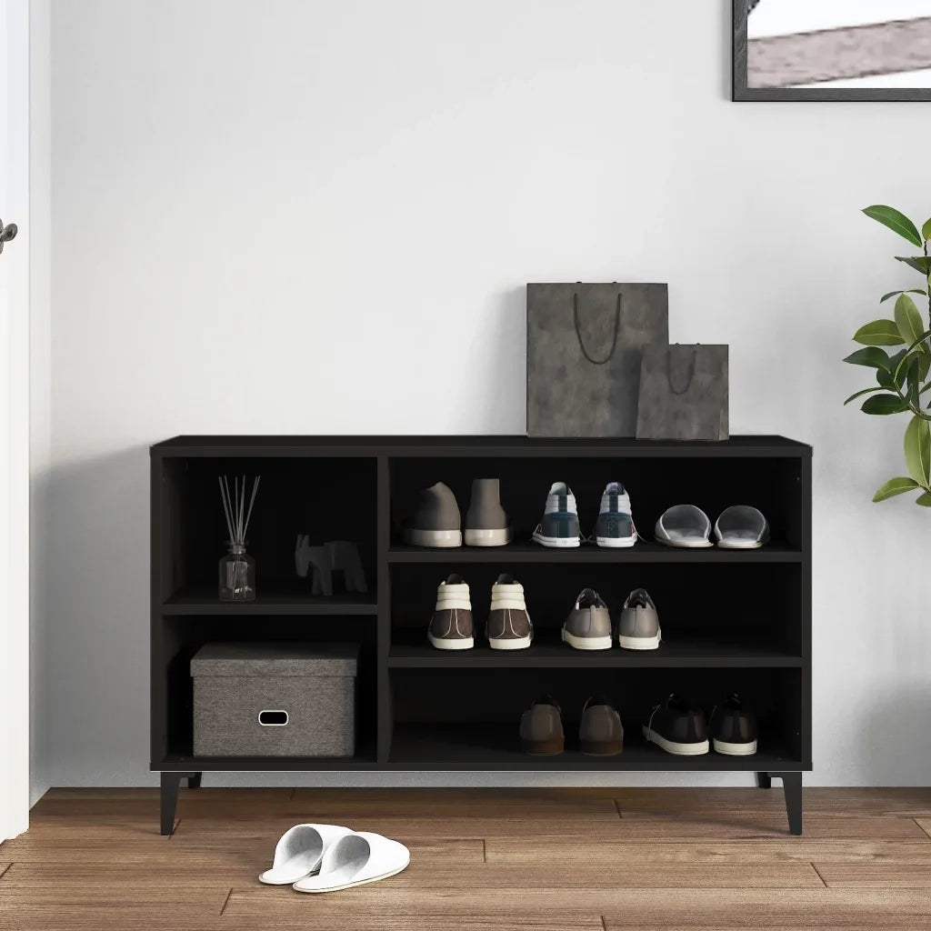 Scarpiera-Scaffale per scarpe Nera 102x36x60 cm in Legno Multistrato 468863