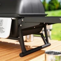Barbecue a Gas Portatile con 2 Bruciatori e Coperchio con Termometro, Nero