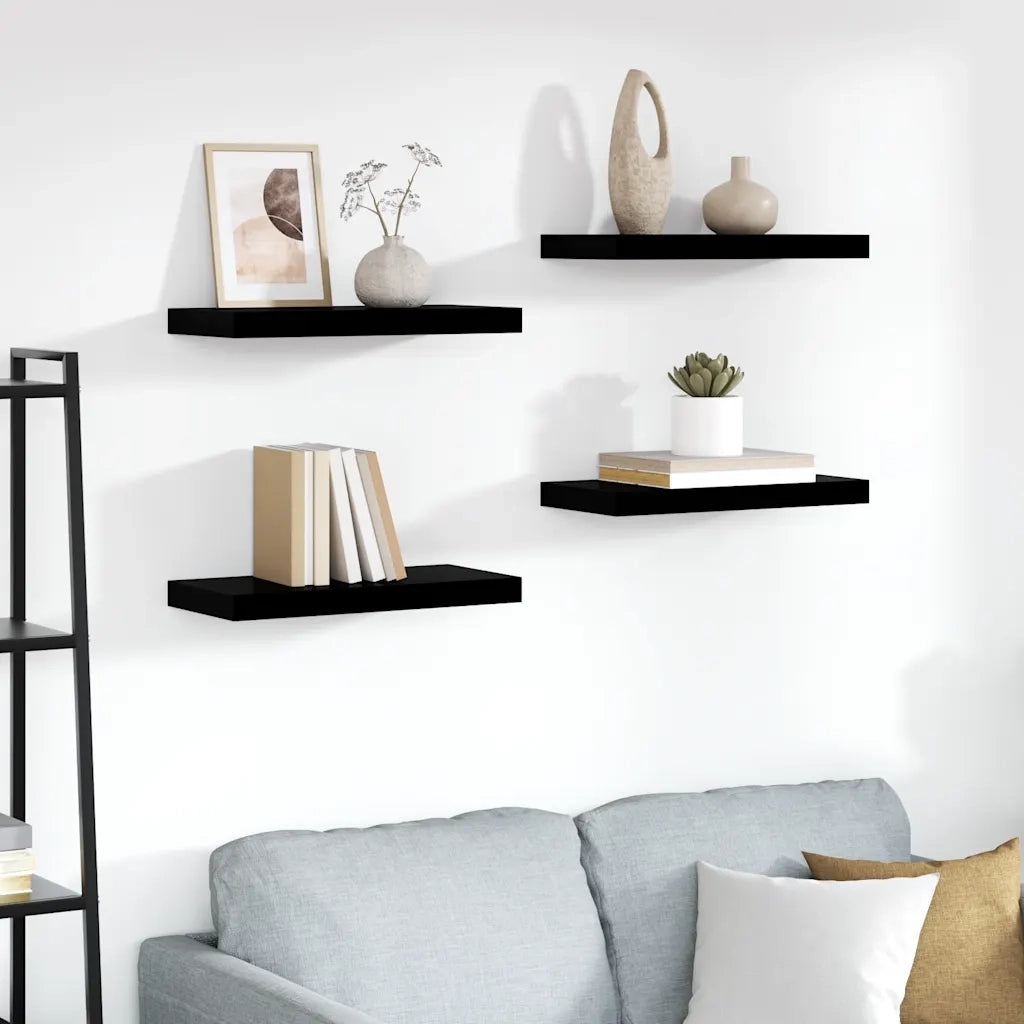 Scaffali a Parete 4 pz Nero Lucido 50x23x3,8 cm in MDF cod mxl 33181
