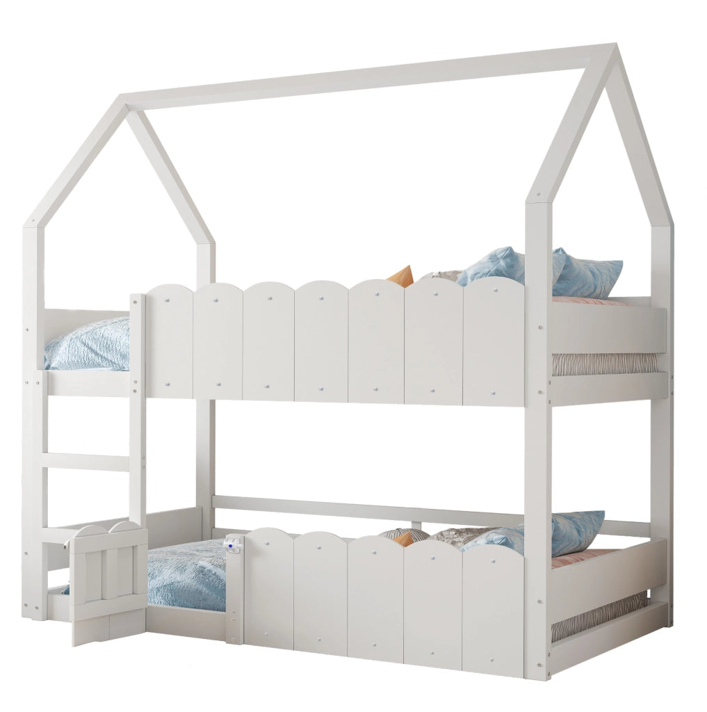 Letto a castello per bambini 90x200 cm a casetta bianco