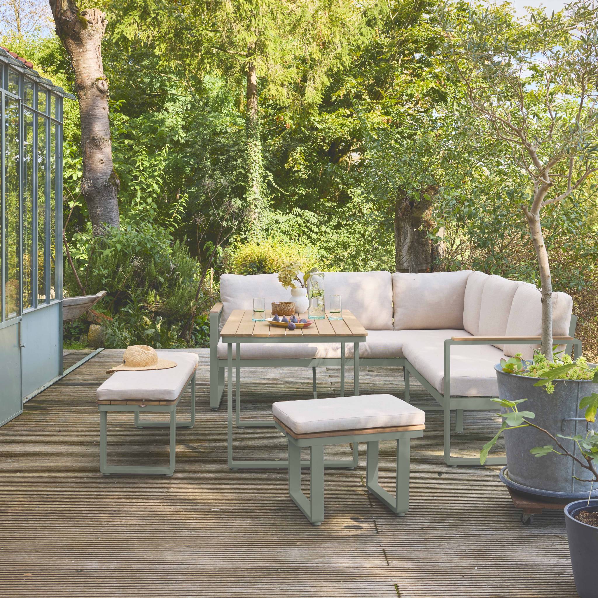 Set di mobili da giardino a 8 posti in legno di acacia e alluminio,