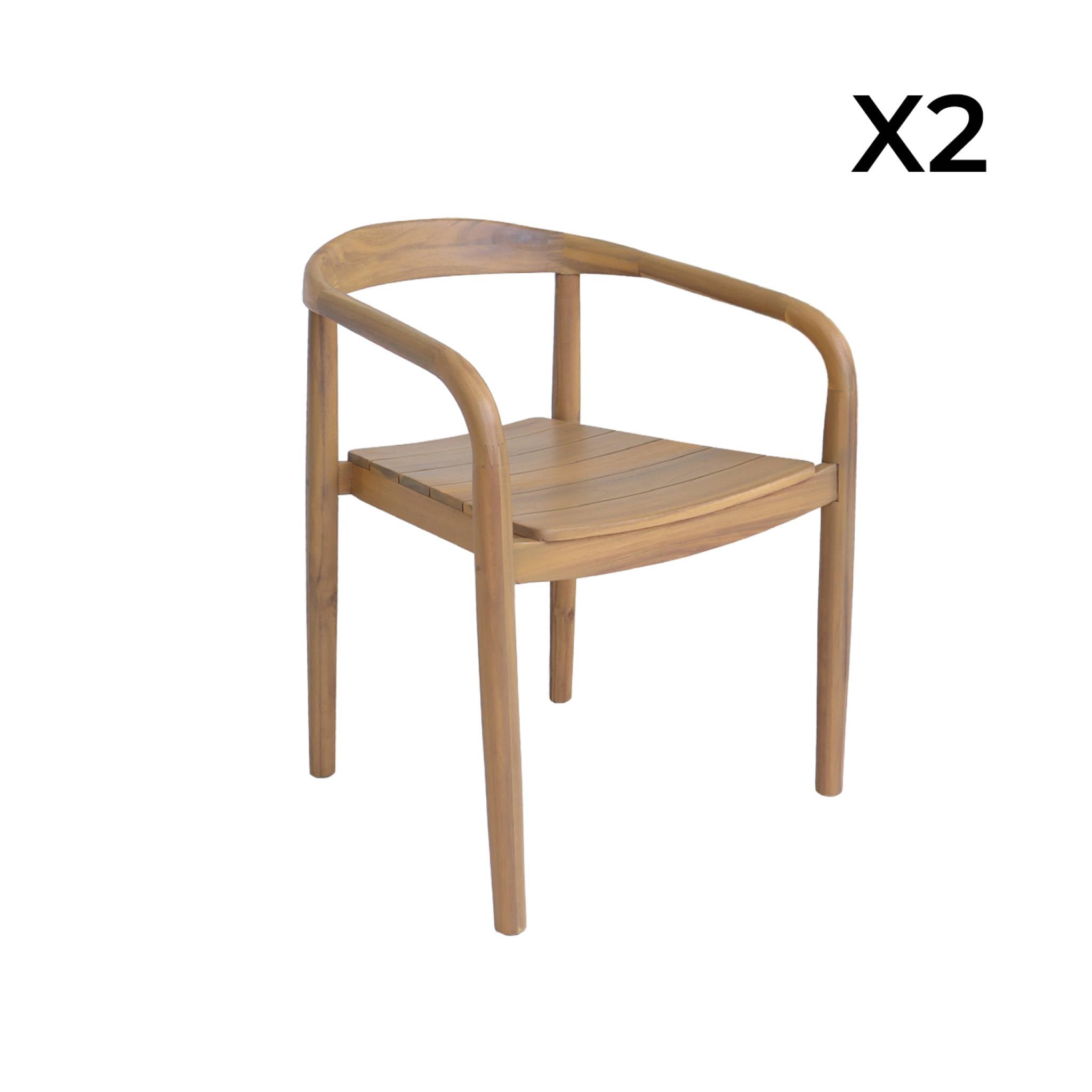 Set 2 sedie da giardino in legno di acacia, teak
