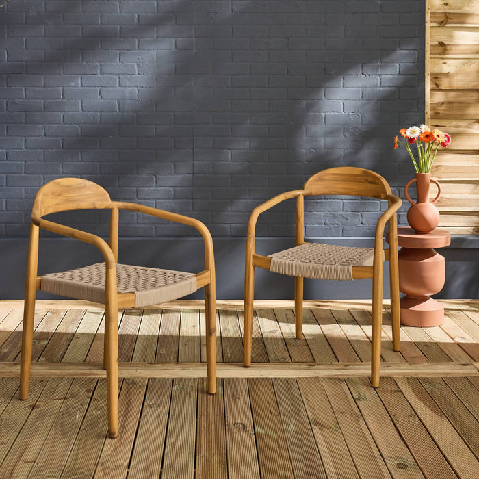 Set di 2 poltrone in legno di acacia, seduta beige in resina | sweeek